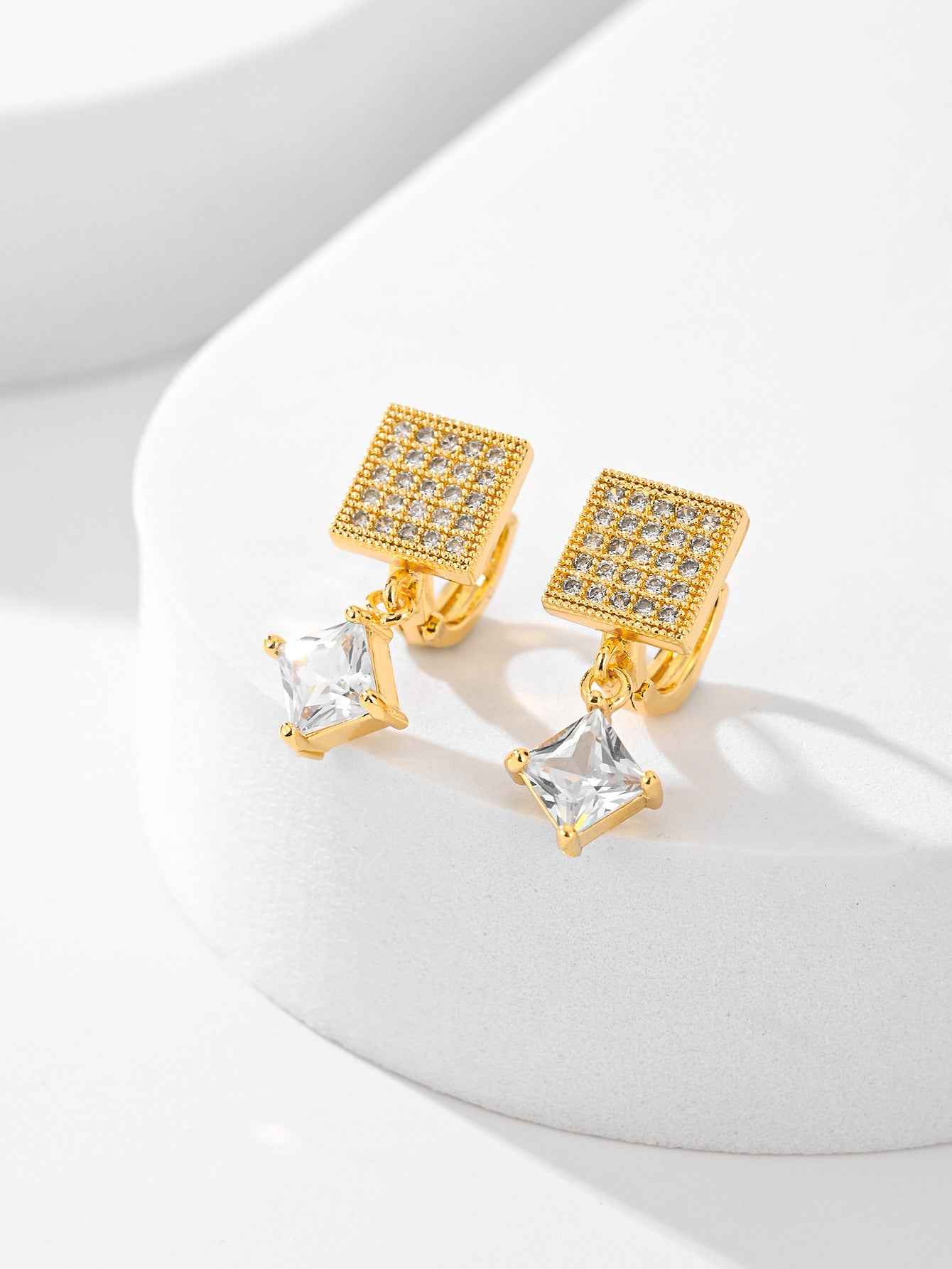 European American Zircon Earrings in Various Colors - Square Fashion Style