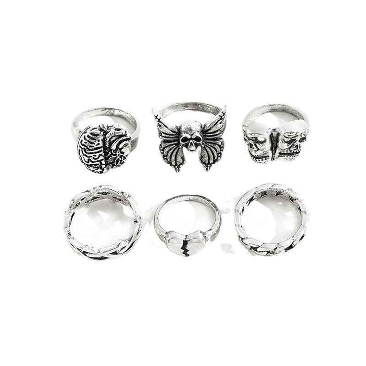 Mens Vintage Skull Ring Exaggerated Hollow Brain Love Necronomicon
