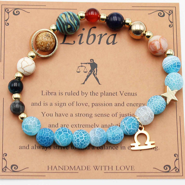 Twelve Constellations Bracelets - Natural Stone Beaded Bracelets with Eight Planet Designs