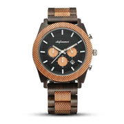 Men's Wood Chronograph Watch - Six Hand Calendar Sports Casual Timepiece for Men